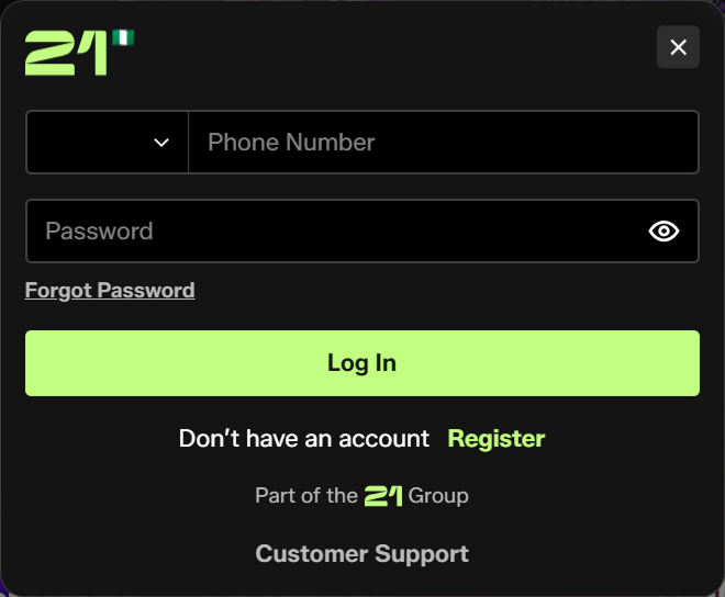 Login form with phone number and password