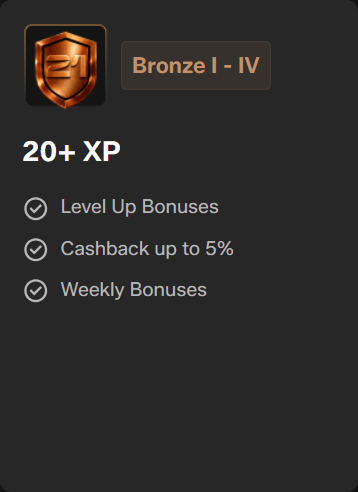 Bronze level 20 XP with five percent cashback