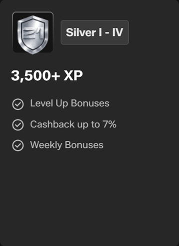 Silver level 3500 XP with seven percent cashback