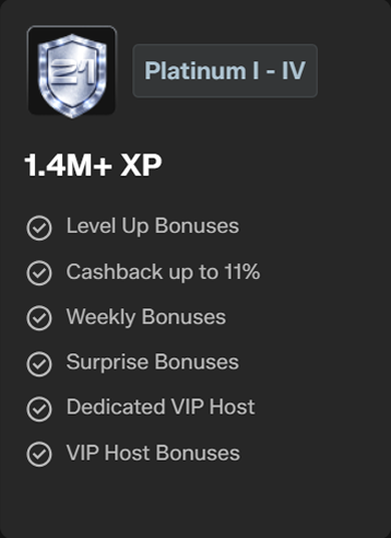 Platinum level 1.4 million XP with eleven percent cashback